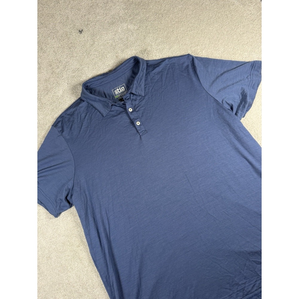 Stio Polo Shirt Mens XXL Navy Blue Wool Tencel Blend Short Sleeve Outdoor Casual